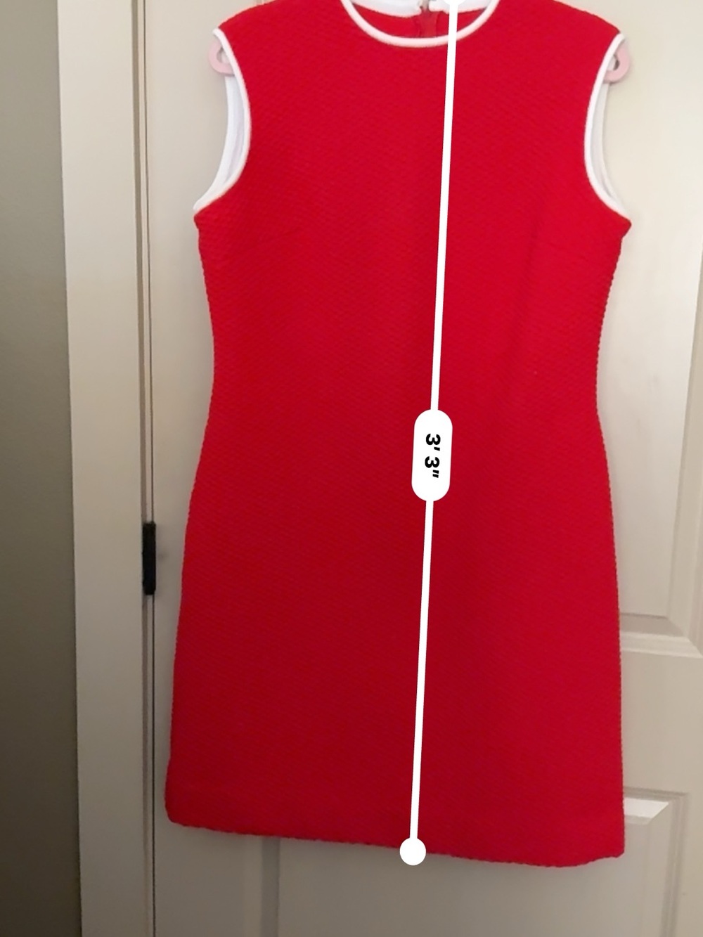 Sleeveless Red Shift Dress with White Trim - Picture 5 of 5
